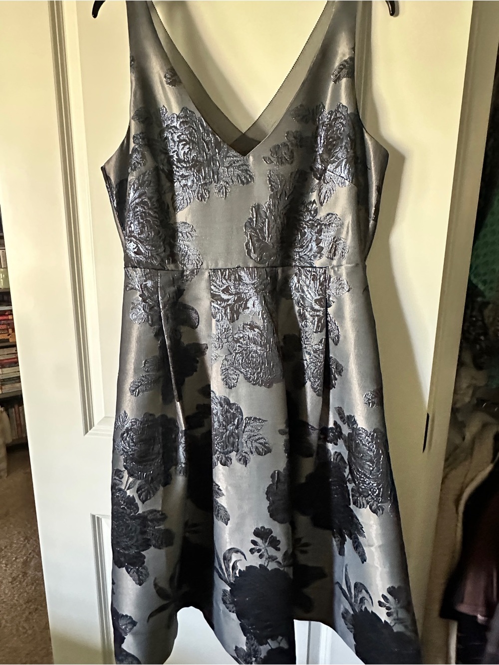 White House Black Market Silver and Black Floral Midi Dress